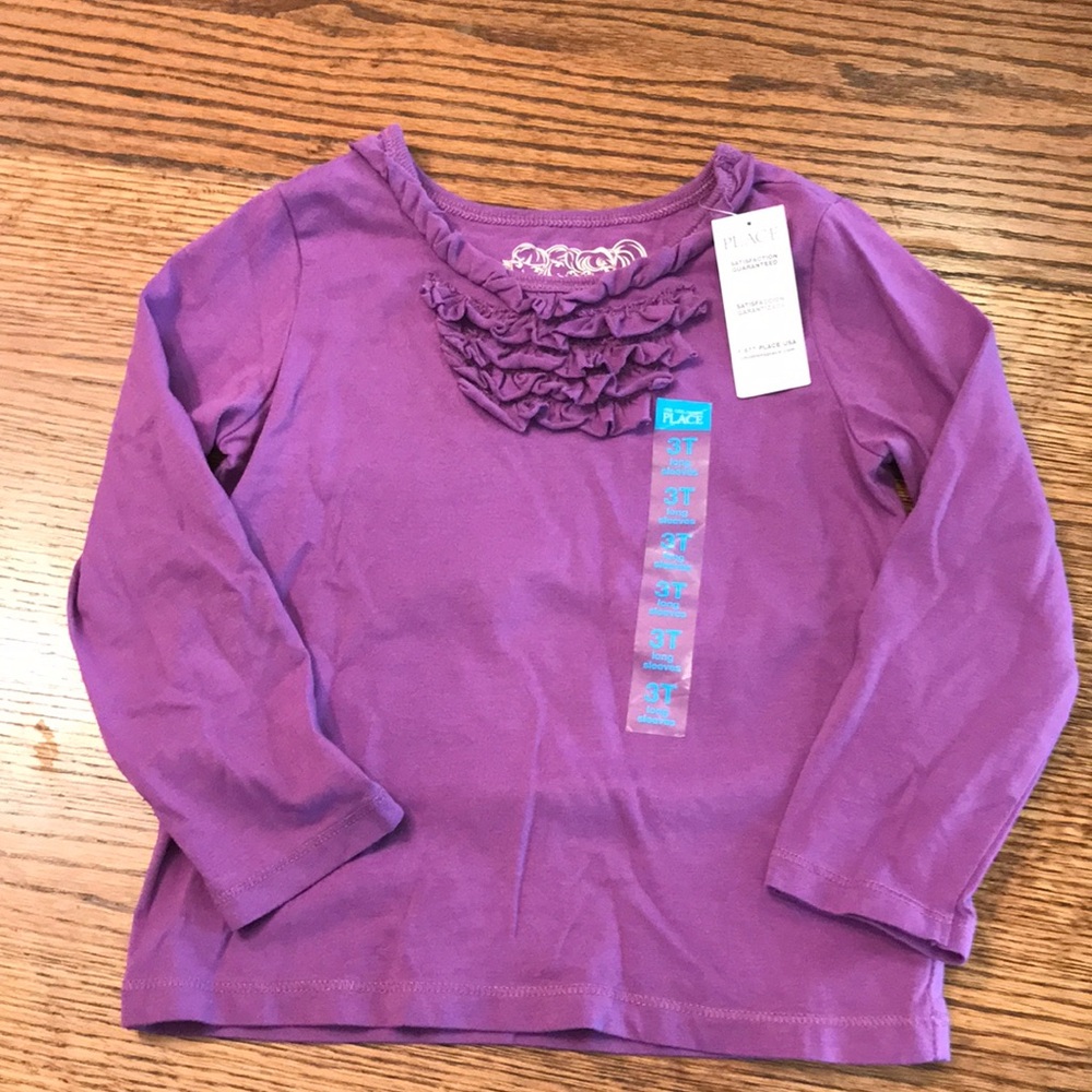 Children’s Place long sleeve tee with ruffles. Size 3T. New. Purple